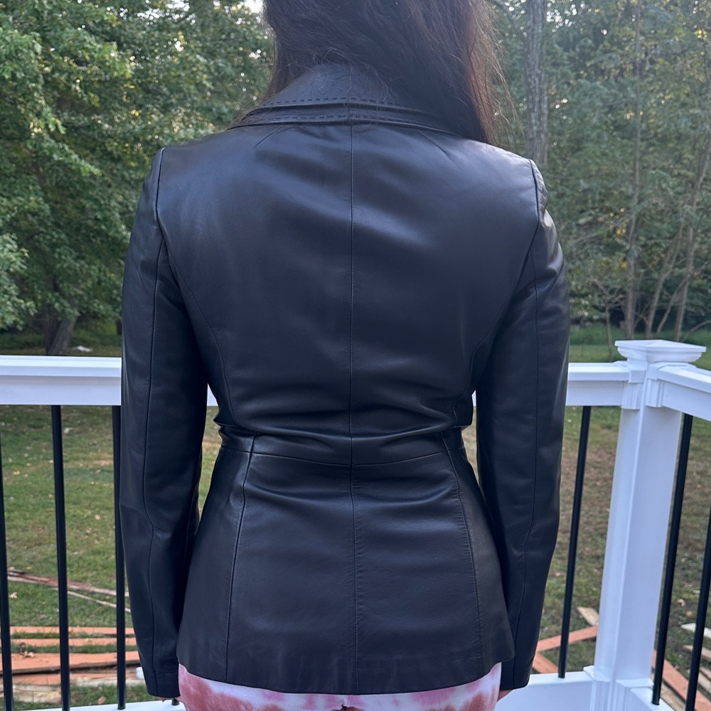 Escada Black Leather Jacket with Gold Accents - Picture 7 of 14